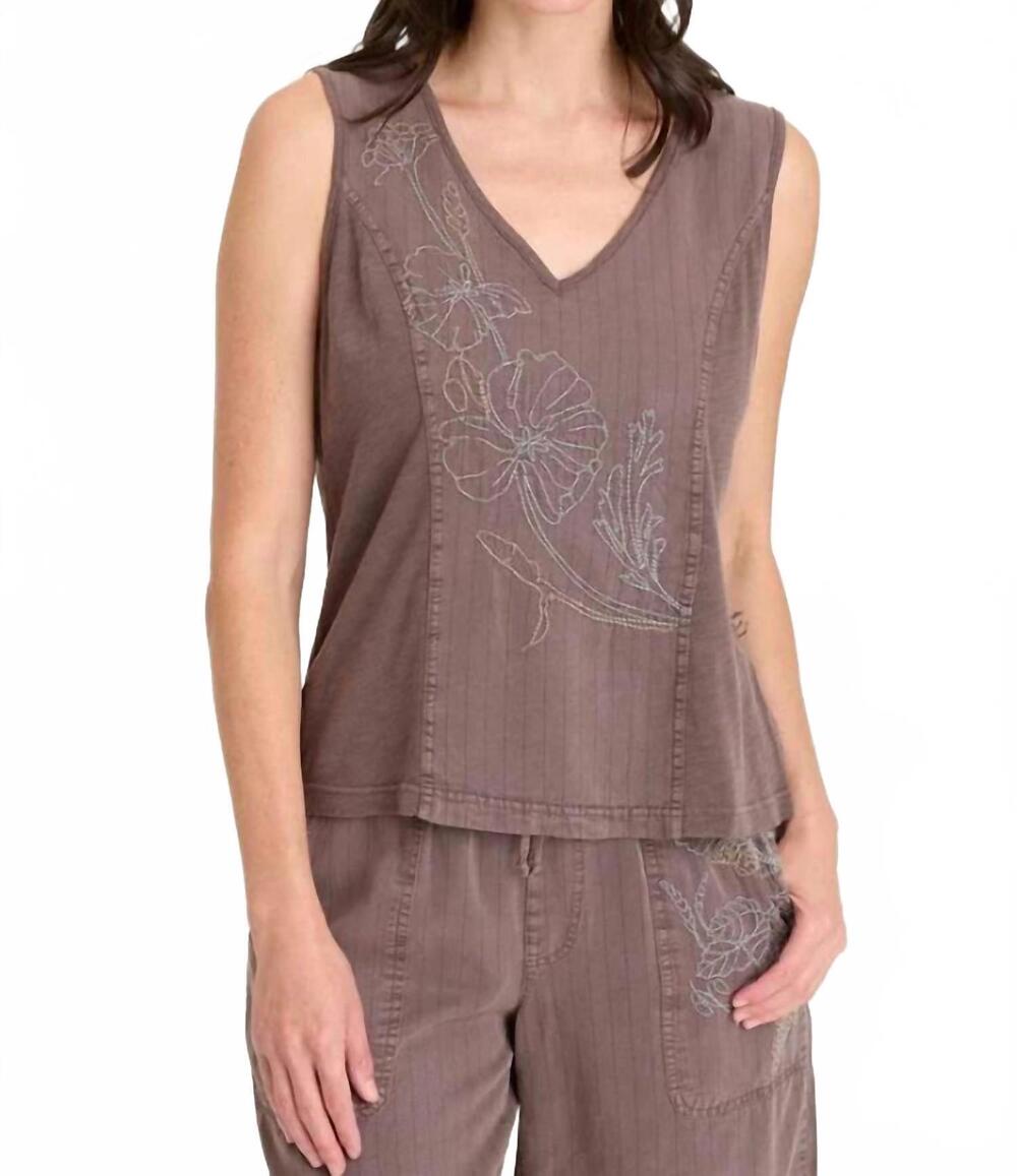 NEW XCVI siska embroidered tank in mid-tone rich brown